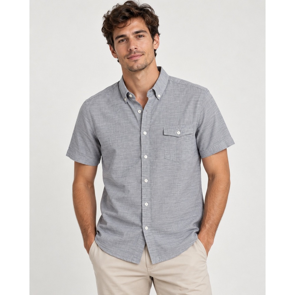 J.Crew Button Down Shirt Mens XL Blue Baird McNutt Irish Linen Slim Short Sleeve